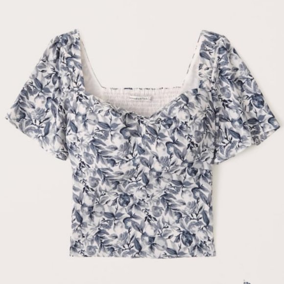 Abercrombie & Fitch Flutter Sleeve Short Sleeve Blouse | Navy & White | BNWT - Picture 1 of 4